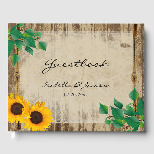 Rustic Barn Wood Sunflower Wedding Guest Book