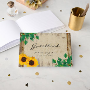 Rustic Barn Wood Sunflower Wedding Guestbook