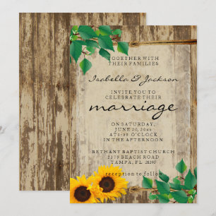 Rustic Barn Wood Sunflower Wedding Invitation