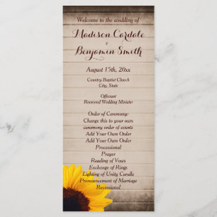 Rustic Barn Wood Sunflower Wedding Programs