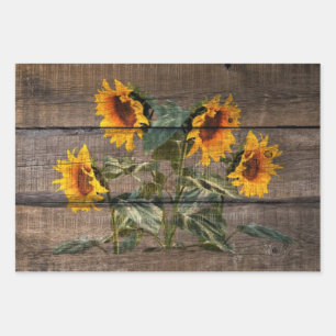 Rustic Barn Wood Sunflower Wrapping Paper Sheet