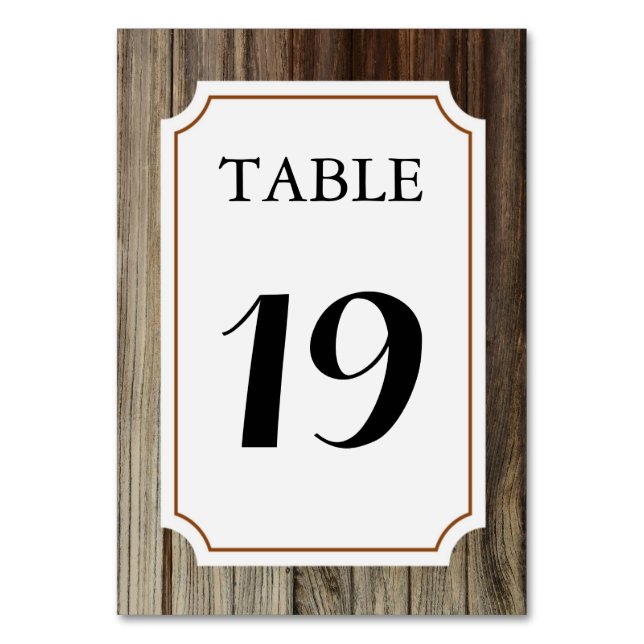 Rustic Barn Wood Table Number Card (Front)