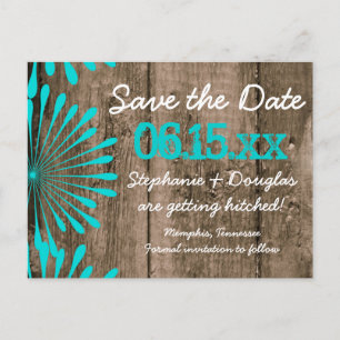 Rustic Barn Wood Teal Save the Date Postcards