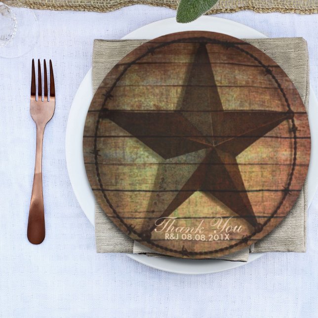rustic barn wood texas star western wedding favour paper plate (rustic barn wood texas star western wedding favor paper plates)