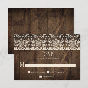 Rustic Barn Wood Vintage Ivory Lace RSVP Card
