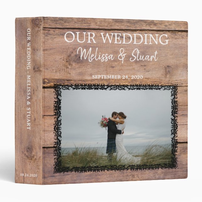 Rustic barn wood vintage photo Wedding album Binder (Front/Spine)