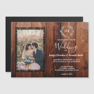 Rustic barn wood vintage photo wedding magnetic invitation