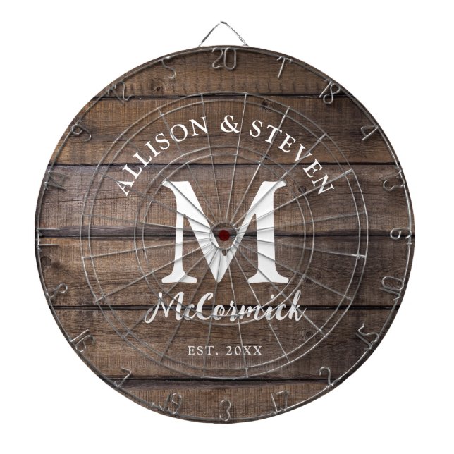 Rustic Barn Wood Wedding Newlyweds Custom Dartboard (Front)