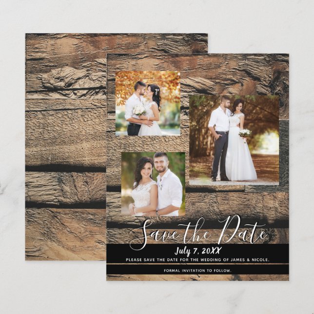 Rustic Barn Wood Wedding Photo Save the Date (Front/Back)