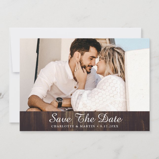 Rustic Barn Wood Wedding Photo Save The Date Cards (Front)
