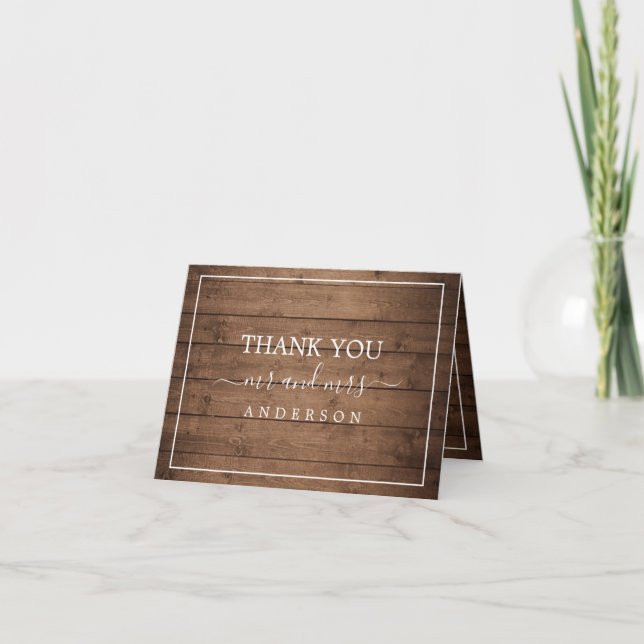 Rustic Barn Wood Wedding Photo Thank You (Front)