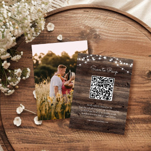 Rustic Barn Wood Wedding QR Code RSVP Enclosure Card