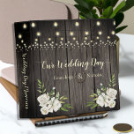 Rustic Barn Wood Wedding Scrapbook Album Binder<br><div class="desc">Cherish your wedding photos in this scrapbook album with old, dark barn wood background with hanging string lights above and antique white floral bouquet corners at bottom left and right on front and back. To Customize anything, use the personalize button, and if you wish to click the Customize further link....</div>