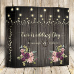 Rustic Barn Wood Wedding Scrapbook Album Binder<br><div class="desc">Cherish your wedding photos in this scrapbook album with old, dark barn wood background with hanging string lights above and burgundy blush floral bouquet corners at bottom left and right on front and back. To Customize anything, use the personalize button, and if you wish to click the Customize further link....</div>