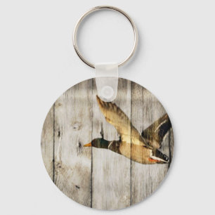 Rustic Barn wood Western Country flying Wild Duck Keychain