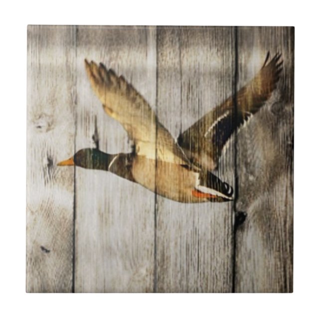 Rustic Barn wood Western Country flying Wild Duck Tile (Front)