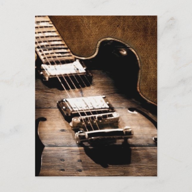 Rustic Barn Wood Western Country Music Guitar Postcard (Front)