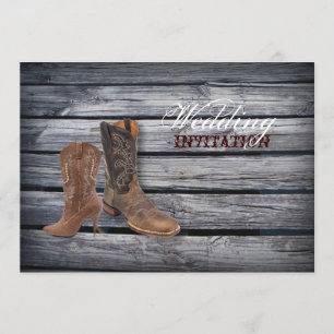 Rustic Barn Wood Western Cowboy wedding Invitation
