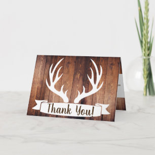 Rustic Barn Wood & White Deer Antlers Thank You