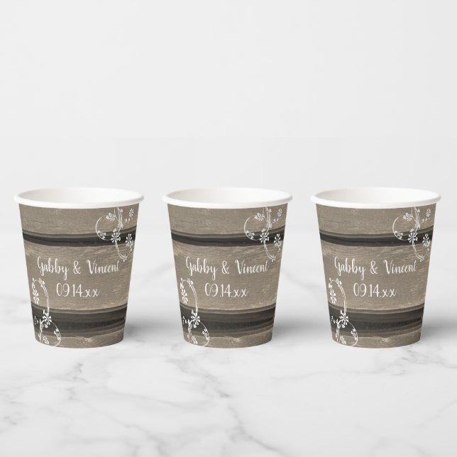 Rustic Barn Wood White Flowers Country Wedding Paper Cups (Multi)