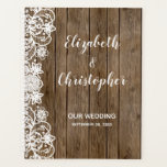 Rustic Barn Wood White Lace Calligraphy Wedding Planner<br><div class="desc">Rustic barn wood and white lace design with white faux lace trim. The bride and groom's names appear in modern white calligraphy style script.</div>