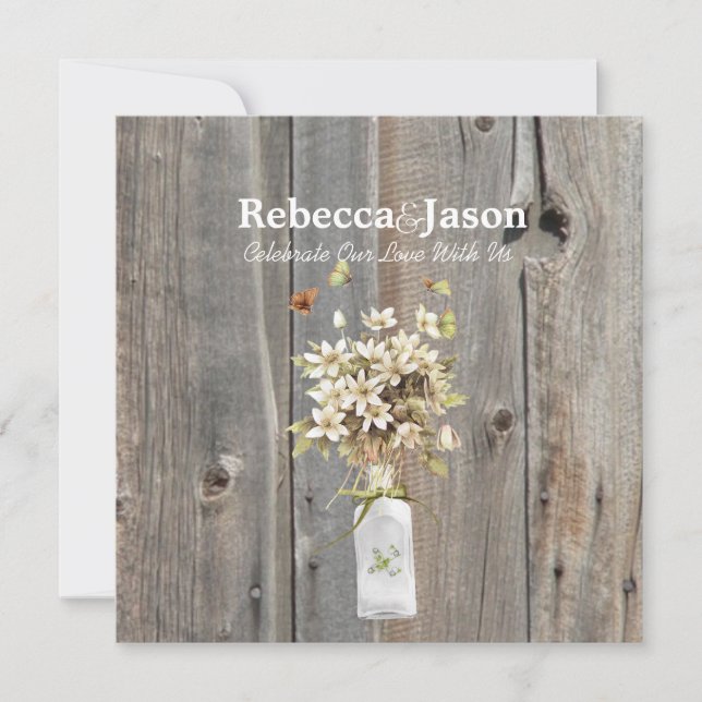 rustic barn wood wildflower country wedding invitation (Front)
