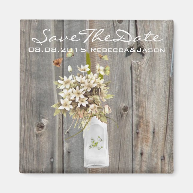 rustic barn wood wildflower country wedding magnet (Front)