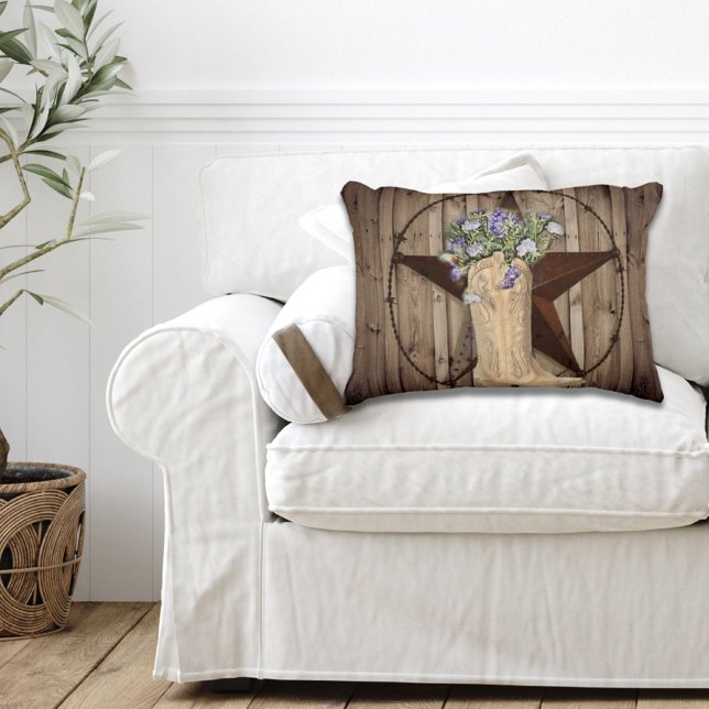 rustic barn wood wildflower cowboy western star accent pillow (western country cowboy boot texas star throw pillow)