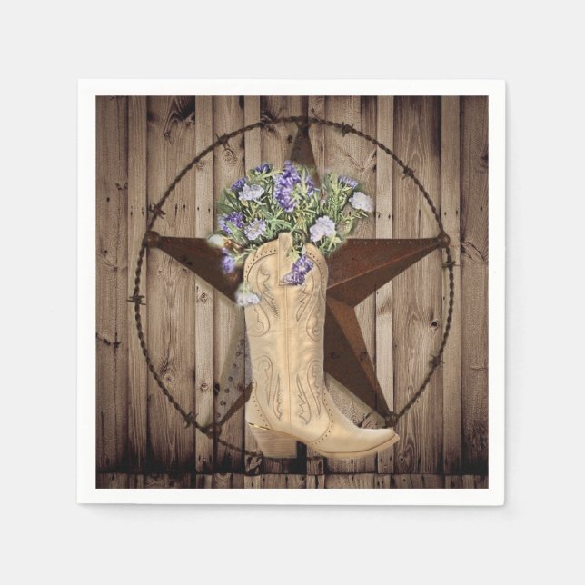 rustic barn wood wildflower cowboy western star napkin (Front)