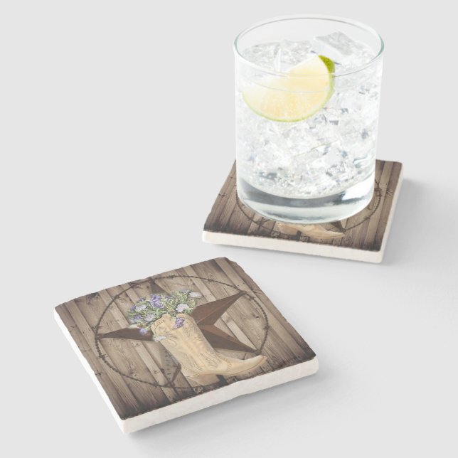 rustic barn wood wildflower cowboy western star stone coaster (Side)