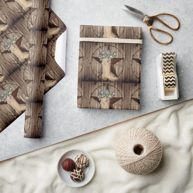 rustic barn wood wildflower cowboy western star wrapping paper (Crafts)