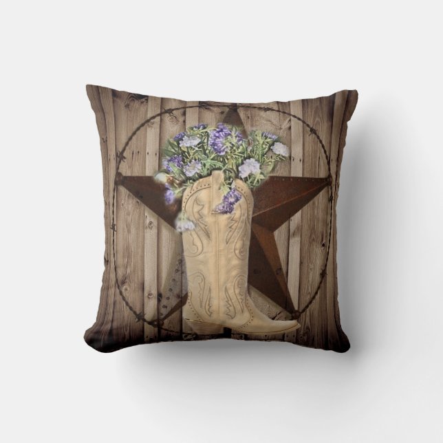 rustic barn wood wildflower Western country cowboy Throw Pillow (Front)