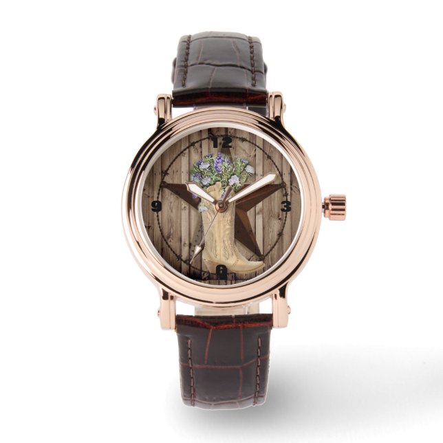 rustic barn wood wildflower Western country cowboy Watch (Front)