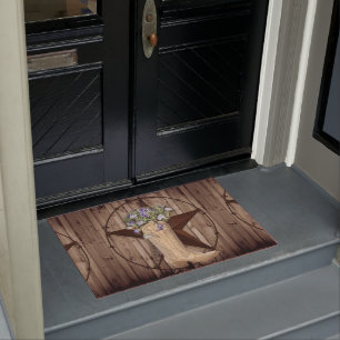 rustic barn wood wildflower western star cowgirl doormat