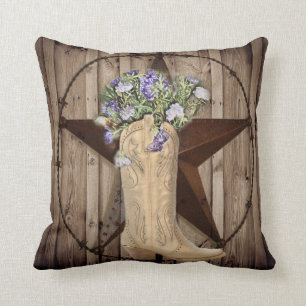 rustic barn wood wildflower western star cowgirl throw pillow