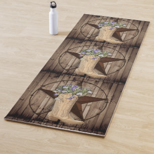rustic barn wood wildflower western star cowgirl yoga mat