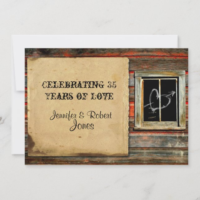 Rustic Barn Wood with Graffiti Heart Anniversary Invitation (Front)
