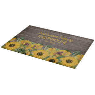 Rustic Barn Wood Yellow Sunflower Family Farmhouse Cutting Board