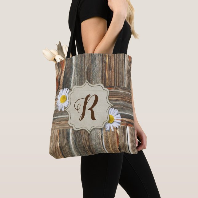 Rustic Barnwood and Daisies (CUSTOM INITIAL) Bag (Close Up)