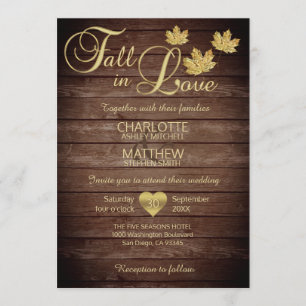 Rustic Barnwood Country Gold FALL IN LOVE Wedding Invitation