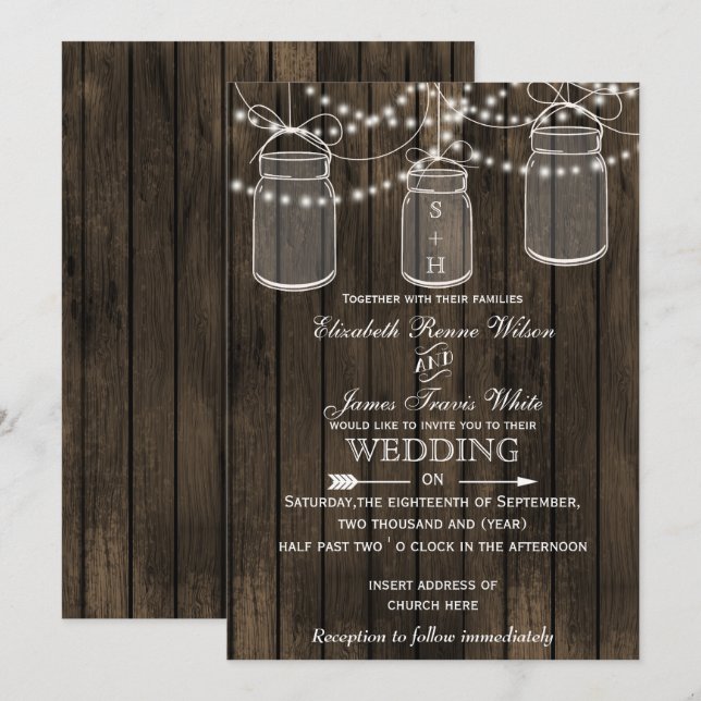Rustic Barnwood, invitation à un mariage dans un b (Devant / Derrière)