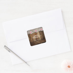 Rustic Barnwood & Lace Wedding Square Sticker