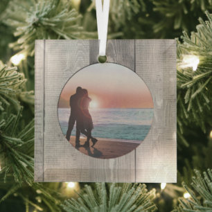 Rustic Barnwood Pattern Glass Ornament