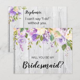 Rustic Barnwood Purple Floral Bridesmaid Proposal Invitation