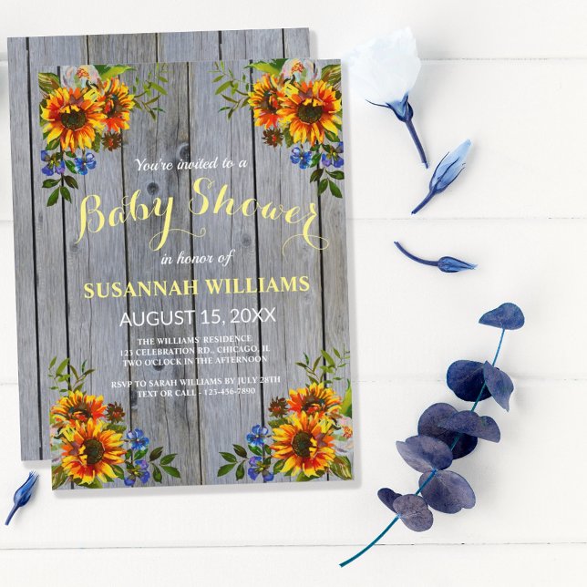 Rustic Barnwood Sunflower Baby Shower Invitation (Creator Uploaded)