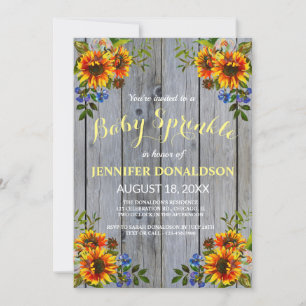Rustic Barnwood Sunflower Baby Sprinkle Invitation