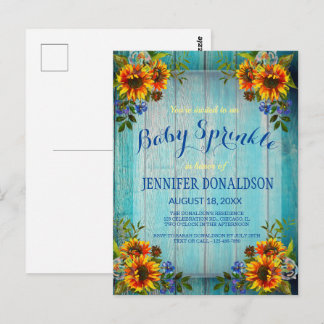 Rustic Barnwood Sunflower Baby Sprinkle Invitation Postcard