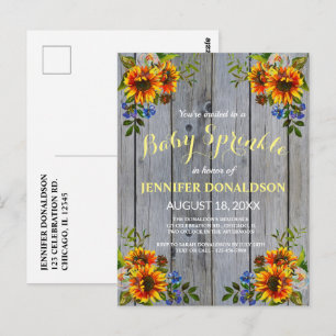 Rustic Barnwood Sunflower Baby Sprinkle Invitation Postcard