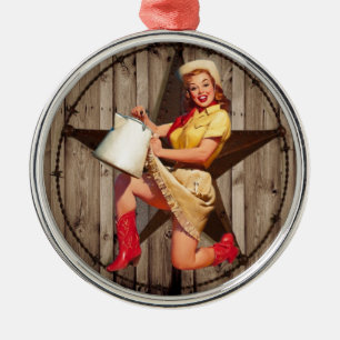 rustic BarnWood texas star western country cowgirl Metal Ornament