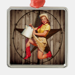 rustic BarnWood texas star western country cowgirl Metal Ornament
